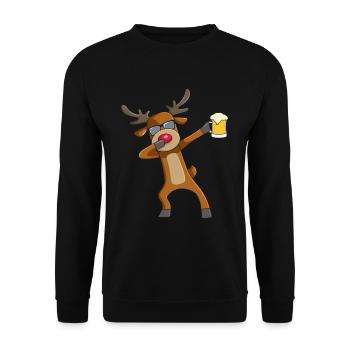 Dabbing Reindeer Beer Drinking Santa Reindeer - Unisex Pullover - Schwarz - Vorne - Alina (178cm) & Michal (187cm)