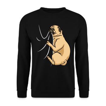 Hungriger Mops Beisst in Shirt Lustiges Mops - Unisex Pullover - Schwarz - Vorne - Alina (178cm) & Michal (187cm)