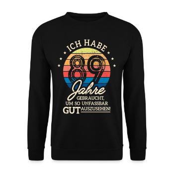 89. Geburtstag Geschenk Habe 89 Jahre Gebraucht - Unisex Pullover - Schwarz - Vorne - Alina (178cm) & Michal (187cm)