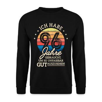 96. Geburtstag Geschenk Habe 96 Jahre Gebraucht - Unisex Pullover - Schwarz - Vorne - Alina (178cm) & Michal (187cm)