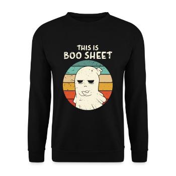 This Is Boo Sheet Geist Gespenst Halloween Kostüm - Unisex Pullover - Schwarz - Vorne - Alina (178cm) & Michal (187cm)