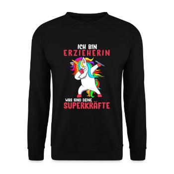 Erzieherin Erzieher Kindergarten Dabbing Einhorn - Unisex Pullover - Schwarz - Vorne - Alina (178cm) & Michal (187cm)