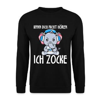 Kann Dich Nicht Hören Ich Zocke Gamer Elefant - Unisex Pullover - Schwarz - Vorne - Alina (178cm) & Michal (187cm)