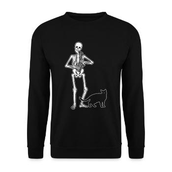Skeleton Saxophone Cat - Unisex Pullover - Schwarz - Vorne - Alina (178cm) & Michal (187cm)