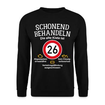 26. Geburtstag Schonend Behandeln 26 Alte Kiste 26 - Unisex Pullover - Schwarz - Vorne - Alina (178cm) & Michal (187cm)