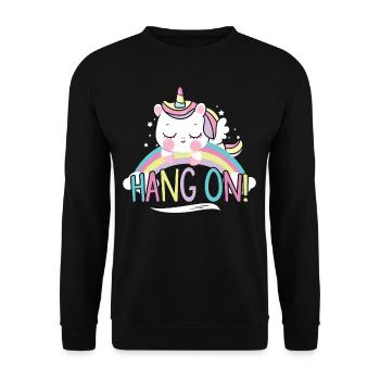 Sleeping Unicorn Hang On - Unisex Pullover - Schwarz - Vorne - Alina (178cm) & Michal (187cm)