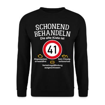 41. Geburtstag Schonend Behandeln 41 Alte Kiste 41 - Unisex Pullover - Schwarz - Vorne - Alina (178cm) & Michal (187cm)