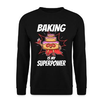 Baking is my Superpower, Torte - Unisex Pullover - Schwarz - Vorne - Alina (178cm) & Michal (187cm)