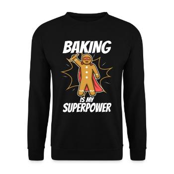 Baking is my Superpower, Lebkuchen - Unisex Pullover - Schwarz - Vorne - Alina (178cm) & Michal (187cm)