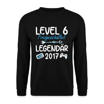 Level 6 Jahre Geburtstagsshirt Gamer 2017 - Unisex Pullover - Schwarz - Vorne - Alina (178cm) & Michal (187cm)