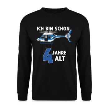 Polizei Hubschrauber 4. Geburtstag - Unisex Pullover - Schwarz - Vorne - Alina (178cm) & Michal (187cm)