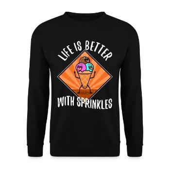 Life Is Better With Sprinkles - Unisex Pullover - Schwarz - Vorne - Alina (178cm) & Michal (187cm)