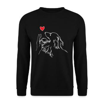 Long-haired dachshund heart hand dachshund gives high five - Unisex Sweatshirt - black - Front - Alina (178cm) & Michal (187cm)