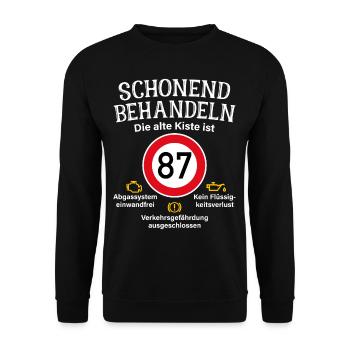 87. Geburtstag Schonend Behandeln 87 Alte Kiste 87 - Unisex Pullover - Schwarz - Vorne - Alina (178cm) & Michal (187cm)