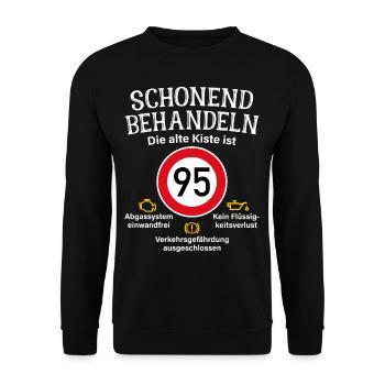 95. Geburtstag Schonend Behandeln 95 Alte Kiste 95 - Unisex Pullover - Schwarz - Vorne - Alina (178cm) & Michal (187cm)
