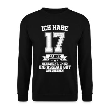 17. Geburtstag Geschenk Habe 17 Jahre Gebraucht - Unisex Pullover - Schwarz - Vorne - Alina (178cm) & Michal (187cm)