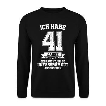 41. Geburtstag Geschenk Habe 41 Jahre Gebraucht - Unisex Pullover - Schwarz - Vorne - Alina (178cm) & Michal (187cm)