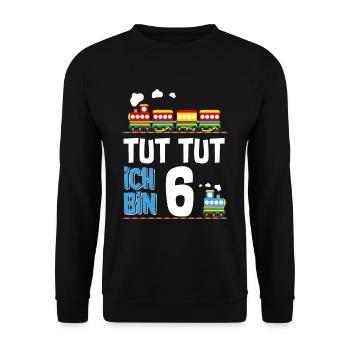 6. Geburtstag Tut Tut Eisenbahn Zug 6 Jahre - Unisex Pullover - Schwarz - Vorne - Alina (178cm) & Michal (187cm)