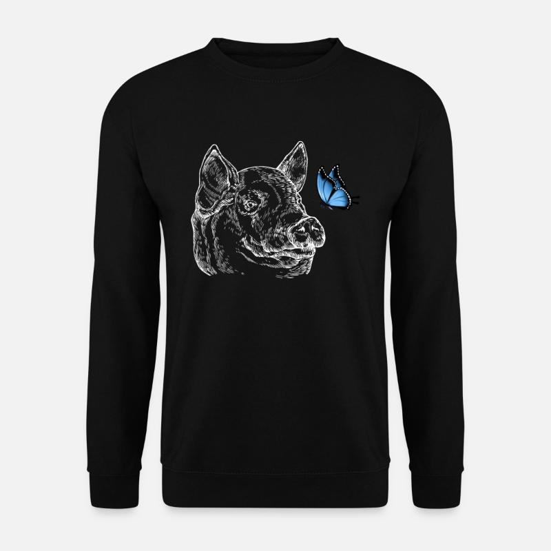 Schwein mit Schmetterling - Unisex Pullover - Schwarz