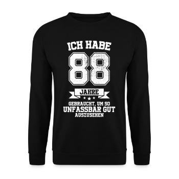 88. Geburtstag Geschenk Habe 88 Jahre Gebraucht - Unisex Pullover - Schwarz - Vorne - Alina (178cm) & Michal (187cm)