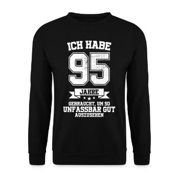 95. Geburtstag Geschenk Habe 95 Jahre Gebraucht - Unisex Pullover - Schwarz - Vorne - Alina (178cm) & Michal (187cm)