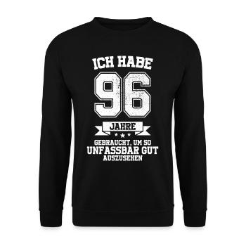 96. Geburtstag Geschenk Habe 96 Jahre Gebraucht - Unisex Pullover - Schwarz - Vorne - Alina (178cm) & Michal (187cm)