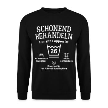 26. Geburtstag Schonend Behandeln Alte Lappen 26 - Unisex Pullover - Schwarz - Vorne - Alina (178cm) & Michal (187cm)
