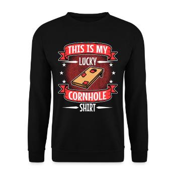 C’est ma chemise porte-bonheur en cornhole - Sweat-shirt Unisexe - noir - Devant - Alina (178cm) & Michal (187cm)