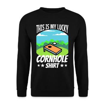 C’est ma chemise porte-bonheur en cornhole - Sweat-shirt Unisexe - noir - Devant - Alina (178cm) & Michal (187cm)