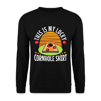 C’est ma chemise porte-bonheur en cornhole - Sweat-shirt Unisexe - noir - Devant - Alina (178cm) & Michal (187cm)
