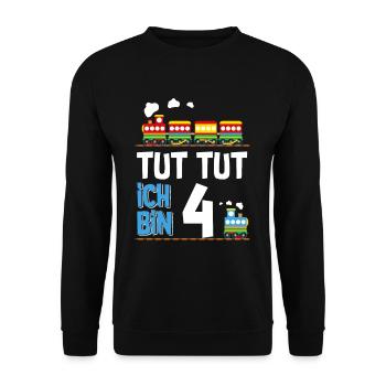 4. Geburtstag Tut Tut Eisenbahn Zug 4 Jahre - Unisex Pullover - Schwarz - Vorne - Alina (178cm) & Michal (187cm)