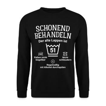 51. Geburtstag Schonend Behandeln Alte Lappen 51 - Unisex Pullover - Schwarz - Vorne - Alina (178cm) & Michal (187cm)