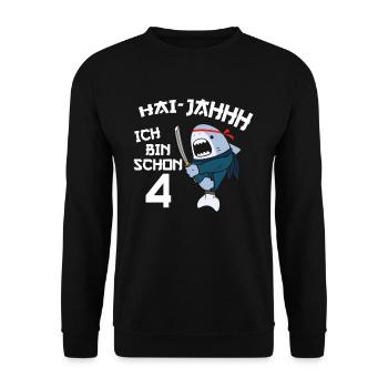 4. Geburtstag Ninja 4 Jahre Ninja Hai Kostüm - Unisex Pullover - Schwarz - Vorne - Alina (178cm) & Michal (187cm)