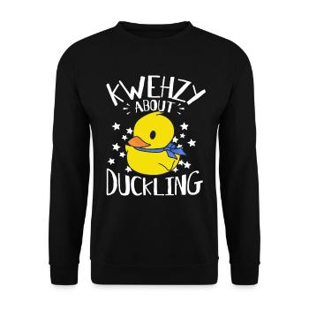 Kwehzy Crazy About Duckling - Gelbe Enten - Unisex Pullover - Schwarz - Vorne - Alina (178cm) & Michal (187cm)