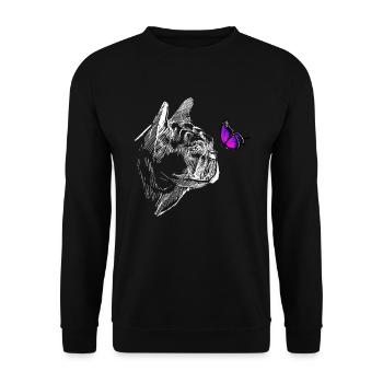 Mops mit Schmetterling Hund - Unisex Pullover - Schwarz - Vorne - Alina (178cm) & Michal (187cm)