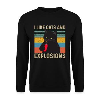 I like Cats and Explosions - Unisex Sweatshirt - black - Front - Alina (178cm) & Michal (187cm)