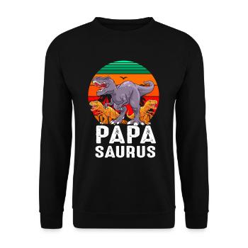 Papasaurus Dinosaur Dad - Unisex Pullover - Schwarz - Vorne - Alina (178cm) & Michal (187cm)