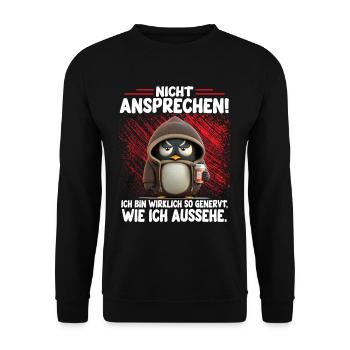 Pinguin Nicht Ansprechen Ich Bin Wirklich Genervt - Unisex Pullover - Schwarz - Vorne - Alina (178cm) & Michal (187cm)