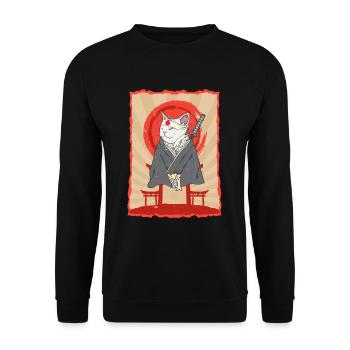 Samurai Japan Katze Torii Ninja Anime Katze - Unisex Pullover - Schwarz - Vorne - Alina (178cm) & Michal (187cm)