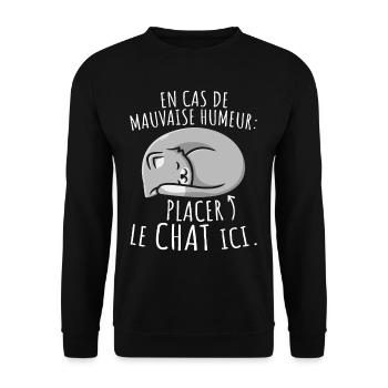 Chats En Cas de Mauvaise Humeur Placer le Chat Ici - Sweat-shirt Unisexe - noir - Devant - Alina (178cm) & Michal (187cm)
