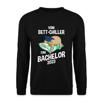 Vom Bettchiller zum Bachelor Faultier 2023 - Unisex Pullover - Schwarz - Vorne - Alina (178cm) & Michal (187cm)