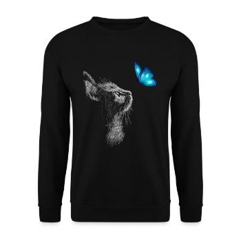 Chat noir avec papillon bleu - Sweat-shirt Unisexe - noir - Devant - Alina (178cm) & Michal (187cm)