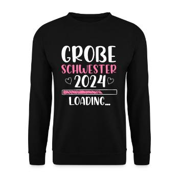 Große Schwester 2024 Loading Herz - Unisex Pullover - Schwarz - Vorne - Alina (178cm) & Michal (187cm)