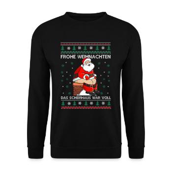 Weihnachtsmann kackt in Kamin - Unisex Pullover - Schwarz - Vorne - Alina (178cm) & Michal (187cm)