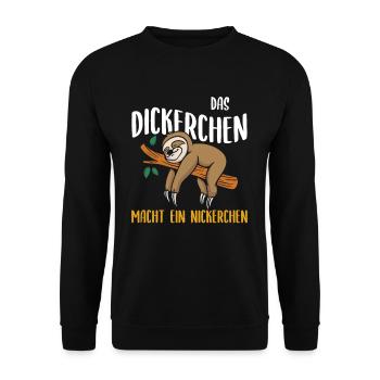 Das Dickerchen macht Nickerchen Faultier - Unisex Pullover - Schwarz - Vorne - Alina (178cm) & Michal (187cm)