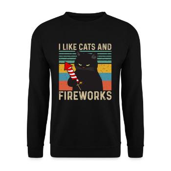 I like Cats and Fireworks - Unisex Pullover - Schwarz - Vorne - Alina (178cm) & Michal (187cm)