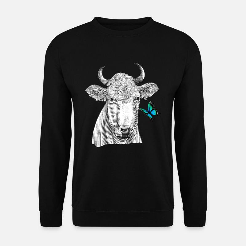 Kuh mit Schmetterling - Unisex Pullover - Schwarz