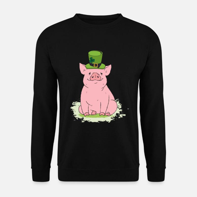 Glücksschwein mit Zylinder und Kleeblatt - Unisex Pullover - Schwarz