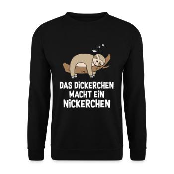 Das Dickerchen macht Nickerchen Faultier - Unisex Pullover - Schwarz - Vorne - Alina (178cm) & Michal (187cm)