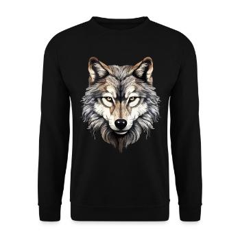 Wolf Wolfskopf Wölfe Wolfsrudel Natur Motiv Kunst - Unisex Pullover - Schwarz - Vorne - Alina (178cm) & Michal (187cm)